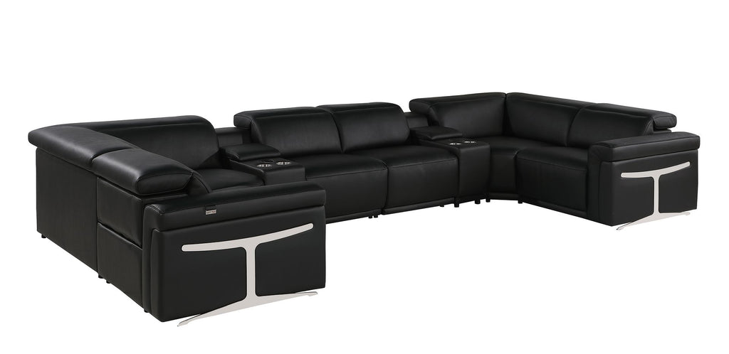 1126 Divanitalia 8-Piece U-Shaped Sectional Sofa in Top Grain Italian Leather with 4 Power Recliners & Power Headrests