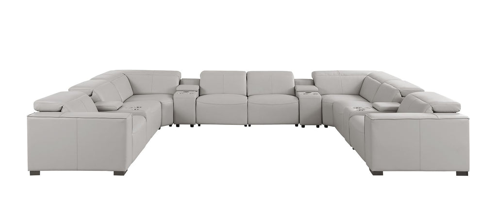 1208 12 Piece U-Shaped Leather Sectional Sofa with 4 Power Recliners & Power Headrest