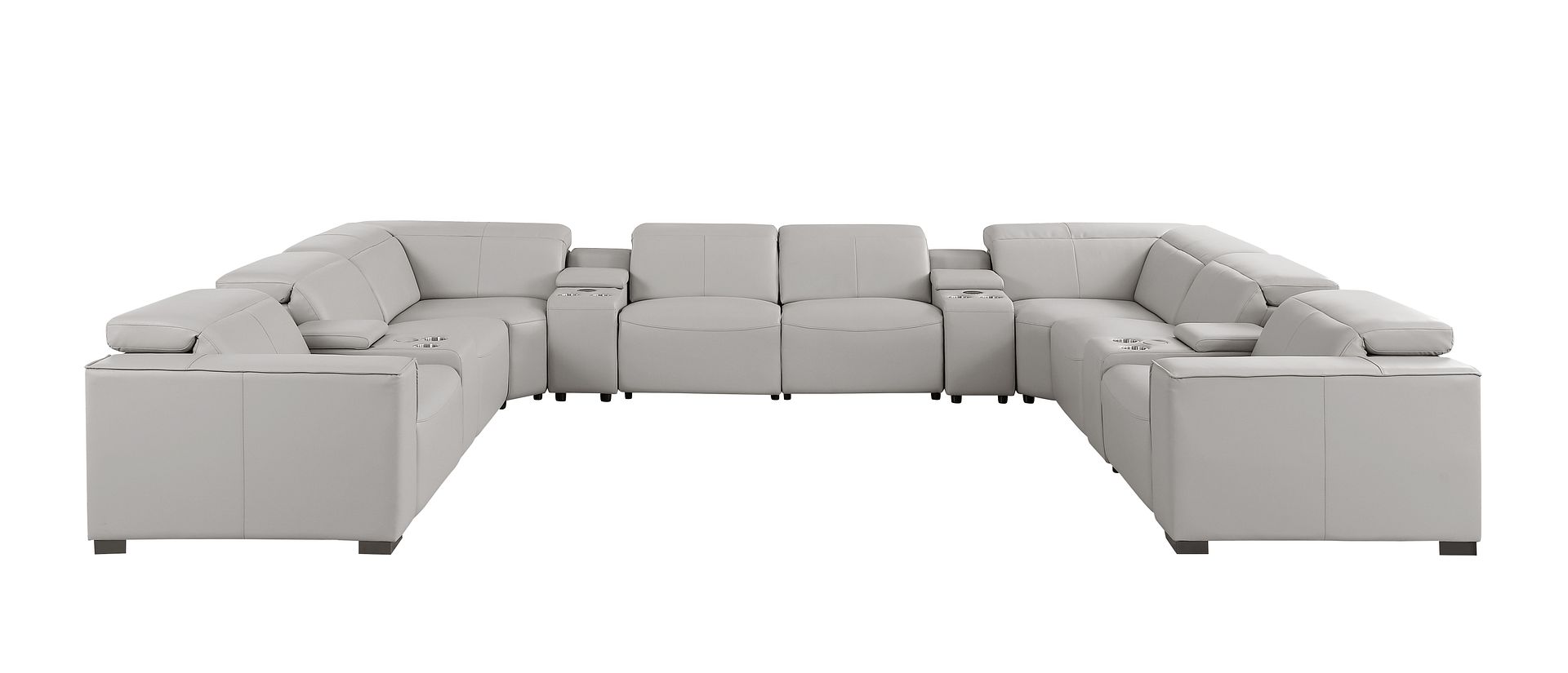 1208 12 Piece U-Shaped Leather Sectional Sofa with 4 Power Recliners & Power Headrest