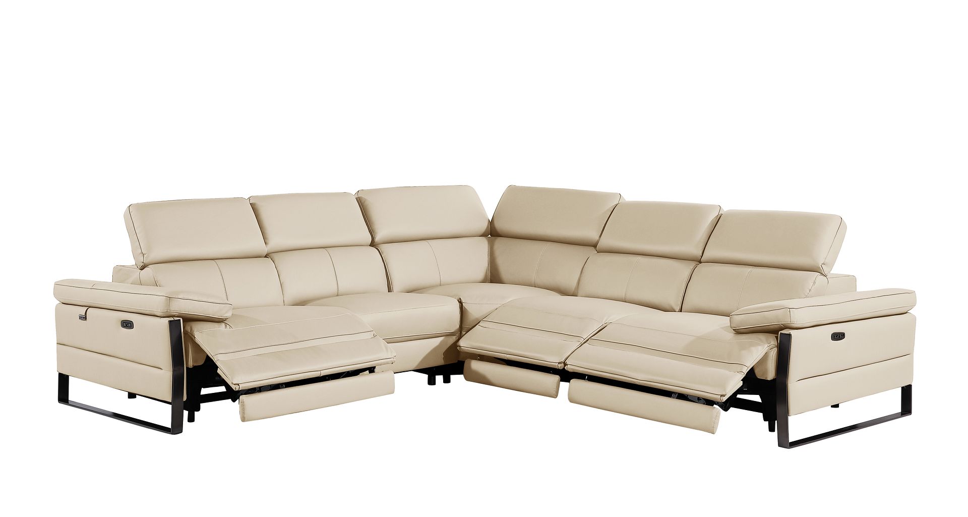 1246 Divanitalia 5-Piece L-Shaped Modular Power Reclining Sectional Sofa with Power Headrests - Top Grain Italian Leather