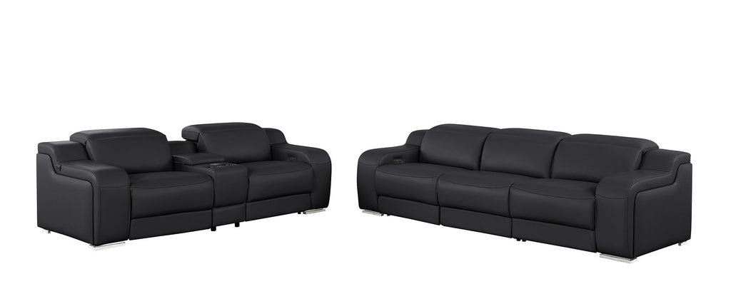 1116 DivanItalia 6-Piece Modular Power Reclining Sofa and Console Loveseat Set in Top Grain Italian Leather with 5 Power Recliners & Power Headrests - Black - SKU 1116-BLACK-6.5-HT - view 3
