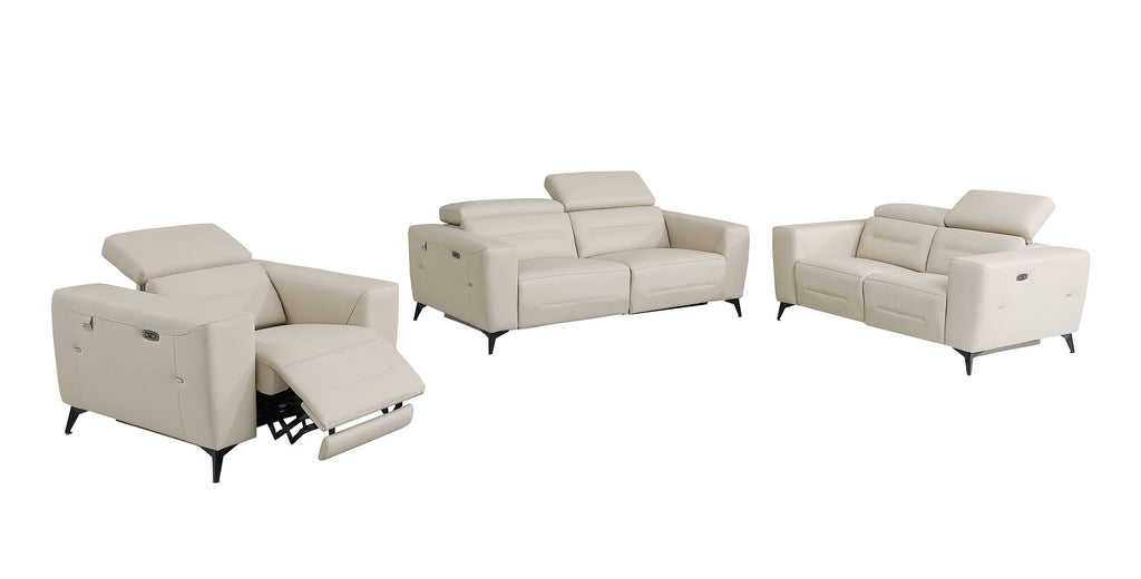 989 Divanitalia Power Reclining 3-Piece Sofa Set with Power Headrest in Top-grain Italian Leather - Beige - SKU 989-BEIGE-3PC - view 2