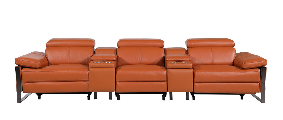 1246 Divanitalia Modular Power Triple Reclining Dual Console Sofa with Power Reclining Headrests - Top Grain Italian Leather - Camel - SKU 1246-CAMEL-5.3-HT - view 3