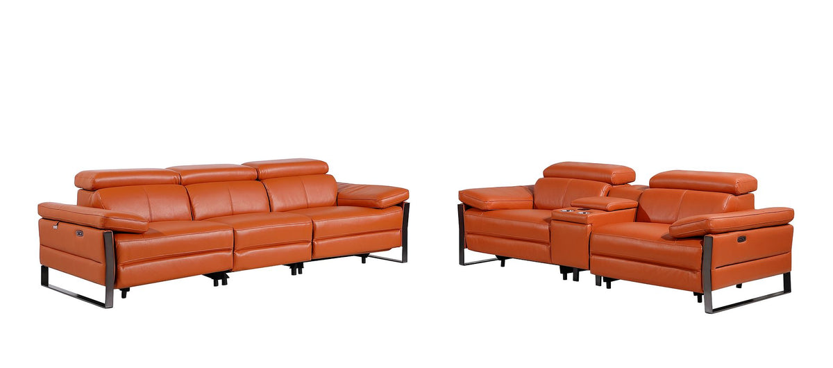 1246 Divanitalia Modular Power Triple Reclining Sofa and Console Loveseat Set with Power Headrests - Top Grain Italian Leather - Camel - SKU 1246-CAMEL-6.5-HT-2PC - view 3