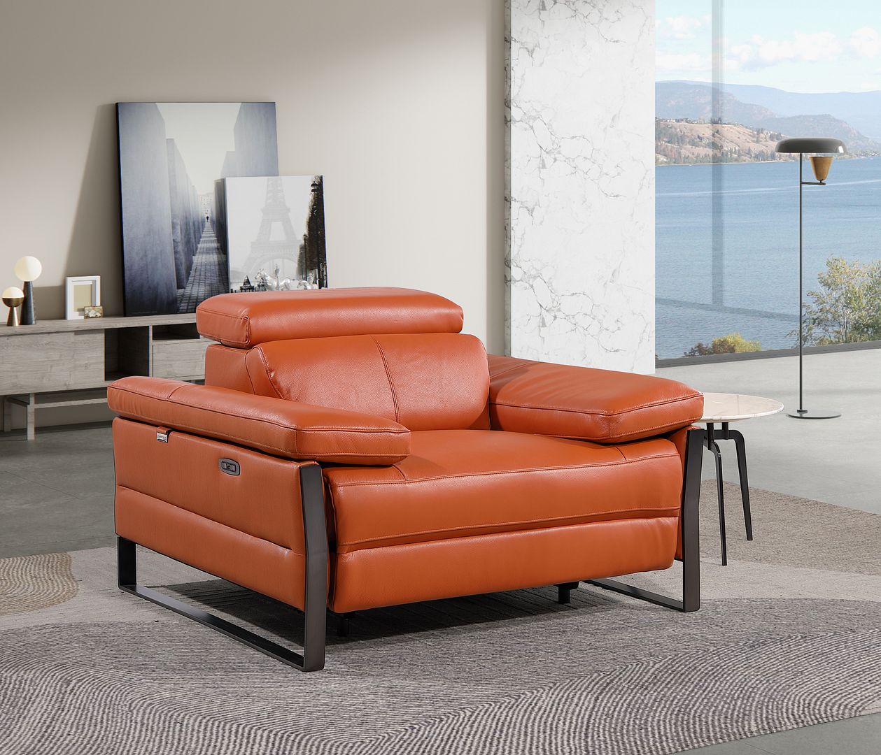 1246 Divanitalia Power Reclining Arm Chairwith Power Headrests - Top Grain Italian Leather - Camel