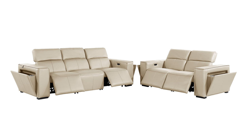 1224 Divanitalia 5-Piece Modular Power Reclining Sofa and Loveseat Set in Top Grain Italian Leather with 4 Power Recliners & Power Headrests - Beige - SKU 1224-BEIGE-5.4-HT-2PC - view 4