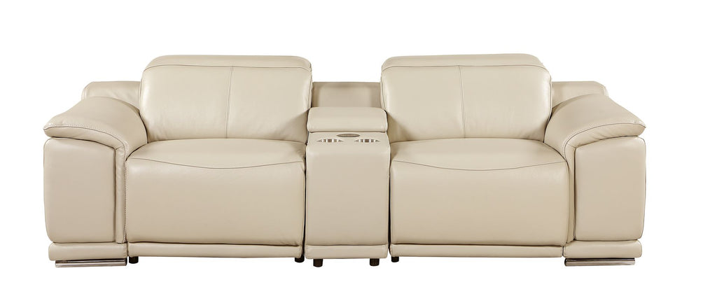 9762 Divanitalia 3-Piece Modular Power Reclining Console Loveseat with 2 Power Recliners in Top Grain Italian Leather