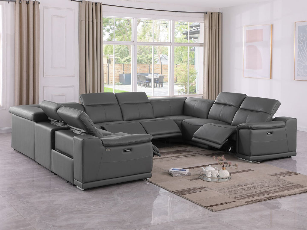 9762 Divanitalia 8-Piece U-Shaped Top Grain Italian Leather Sectional Sofa with 4 Power Recliners