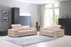 692 Divanitalia 2-Piece Sofa Set with Adjustable Headrest in Top-grain Italian Leather - Beige - SKU 692- BEIGE 2PC (S/L) - GROUP