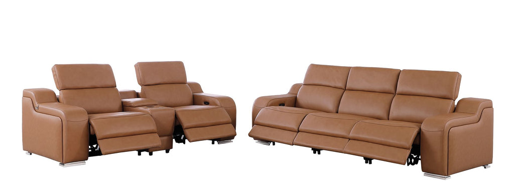 1116 DivanItalia 6-Piece Modular Power Reclining Sofa and Console Loveseat Set in Top Grain Italian Leather with 5 Power Recliners & Power Headrests - Cognac - SKU 1116-COGNAC-6.5-HT - view 4