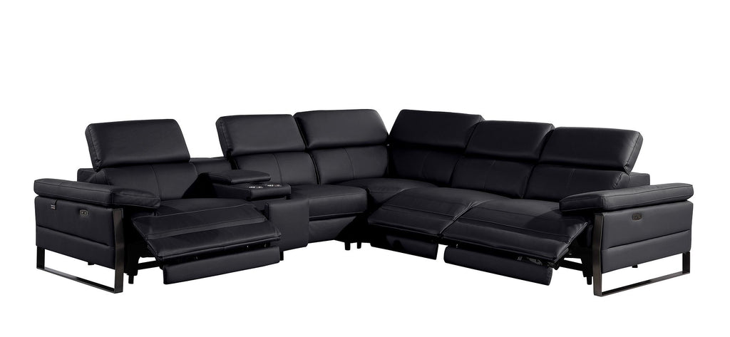 1246 Divanitalia 6-Piece L-Shaped Modular Power Reclining Sectional Sofa with 3 Power Recliners and Power Headrests - Top Grain Italian Leather - Black - SKU 1246-BLACK-6PC-3PWR-SECTIONAL - view 4