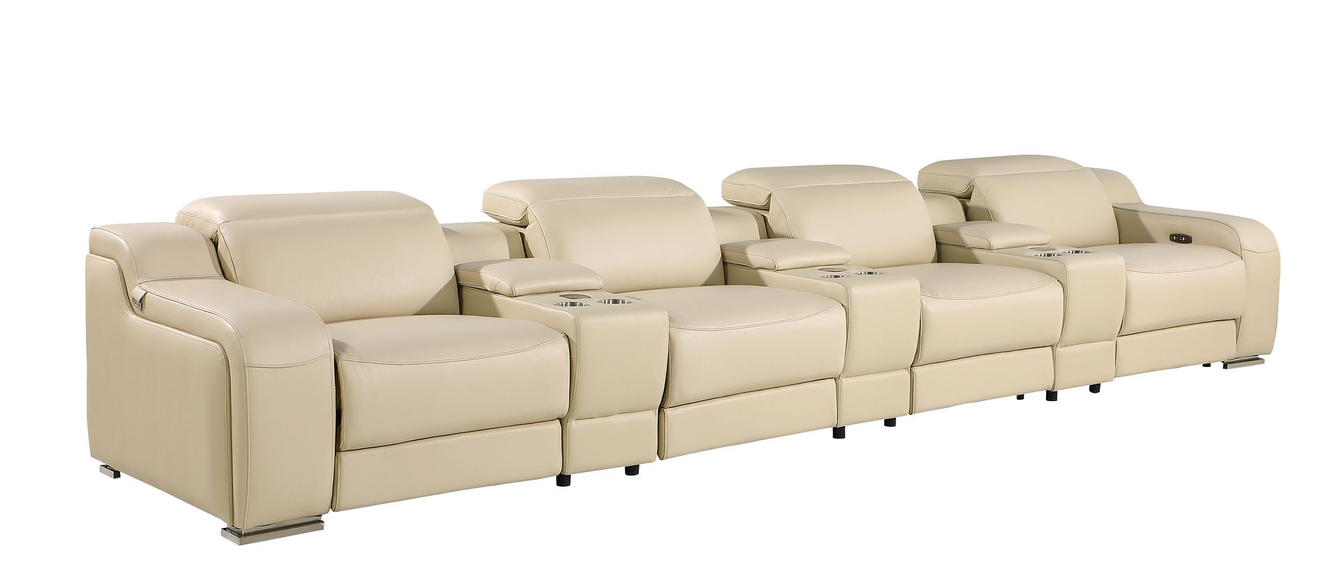 1116 Divanitalia 7-Piece Modular Power Reclining Sofa in Top Grain Italian Leather with 4 Power Recliners & Power Headrests