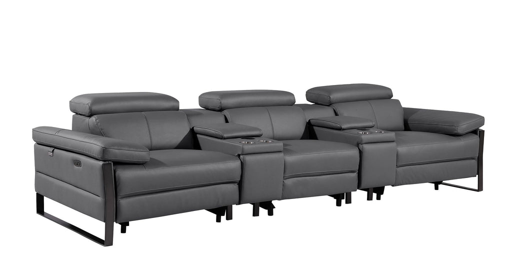 1246 Divanitalia Modular Power Reclining Dual Console Sofa and Console Loveseat Set with Power Headrests - Top Grain Italian Leather - Dark Grey - SKU 1246-DK-GREY-8.5-HT-2PC - view 5