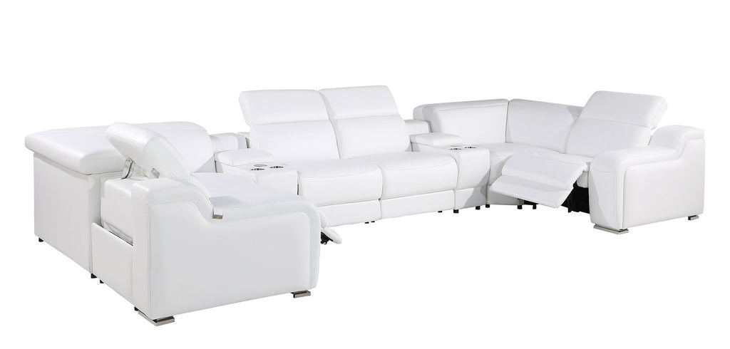 1116 Divanitalia 8-Piece U-Shaped Sectional Sofa in Top Grain Italian Leather with 2 Power Recliners & Power Headrests - White - SKU 1116-WHITE-8PC-2PWR-U-SECTIONAL-GROUP - view 5