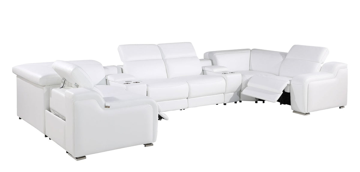 1116 Divanitalia 8-Piece U-Shaped Sectional Sofa in Top Grain Italian Leather with 2 Power Recliners & Power Headrests - White - SKU 1116-WHITE-8PC-2PWR-U-SECTIONAL-GROUP - view 5