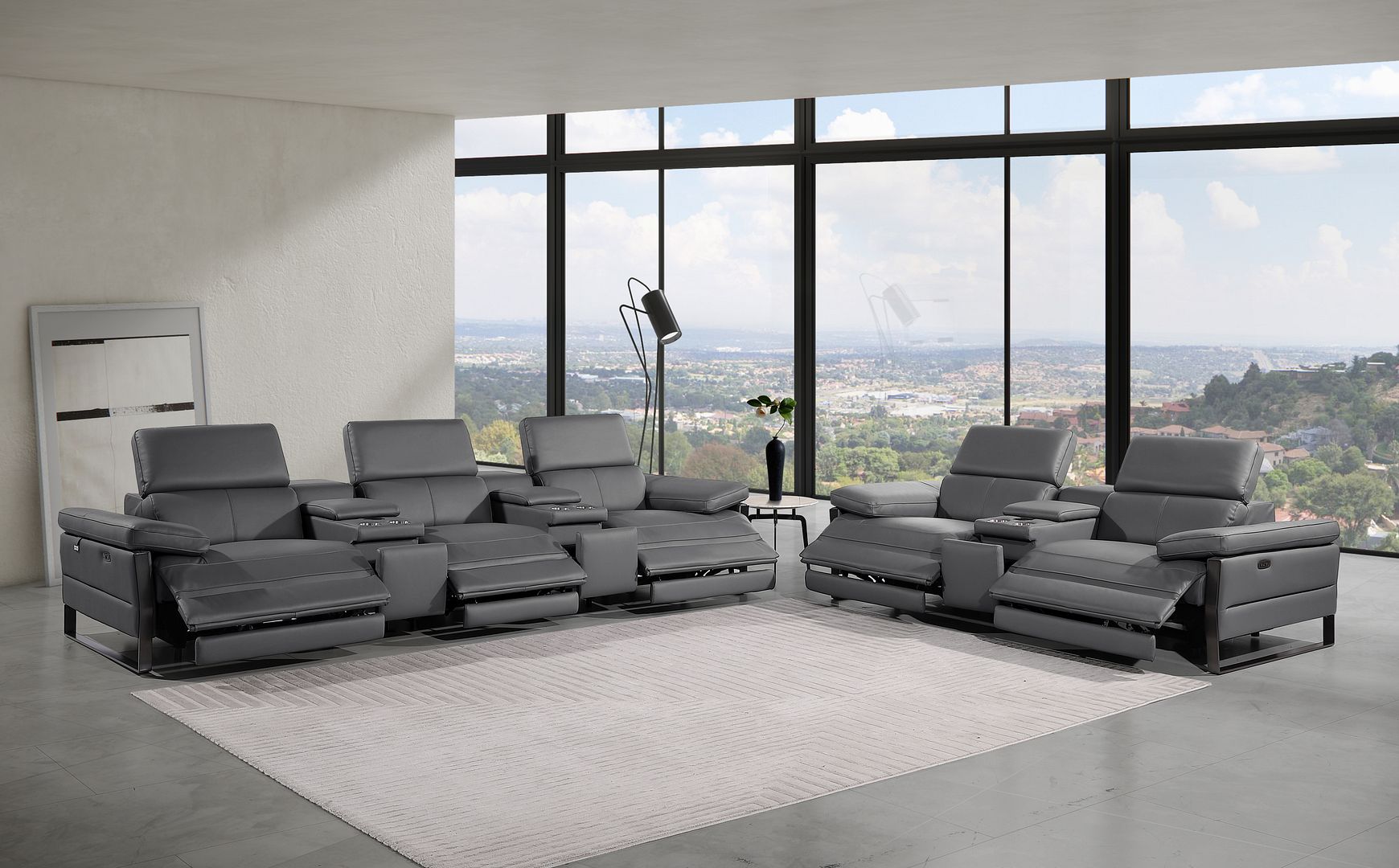 1246 Divanitalia Modular Power Reclining Dual Console Sofa and Console Loveseat Set with Power Headrests - Top Grain Italian Leather - Dark Grey - SKU 1246-DK-GREY-8.5-HT-2PC - view 2