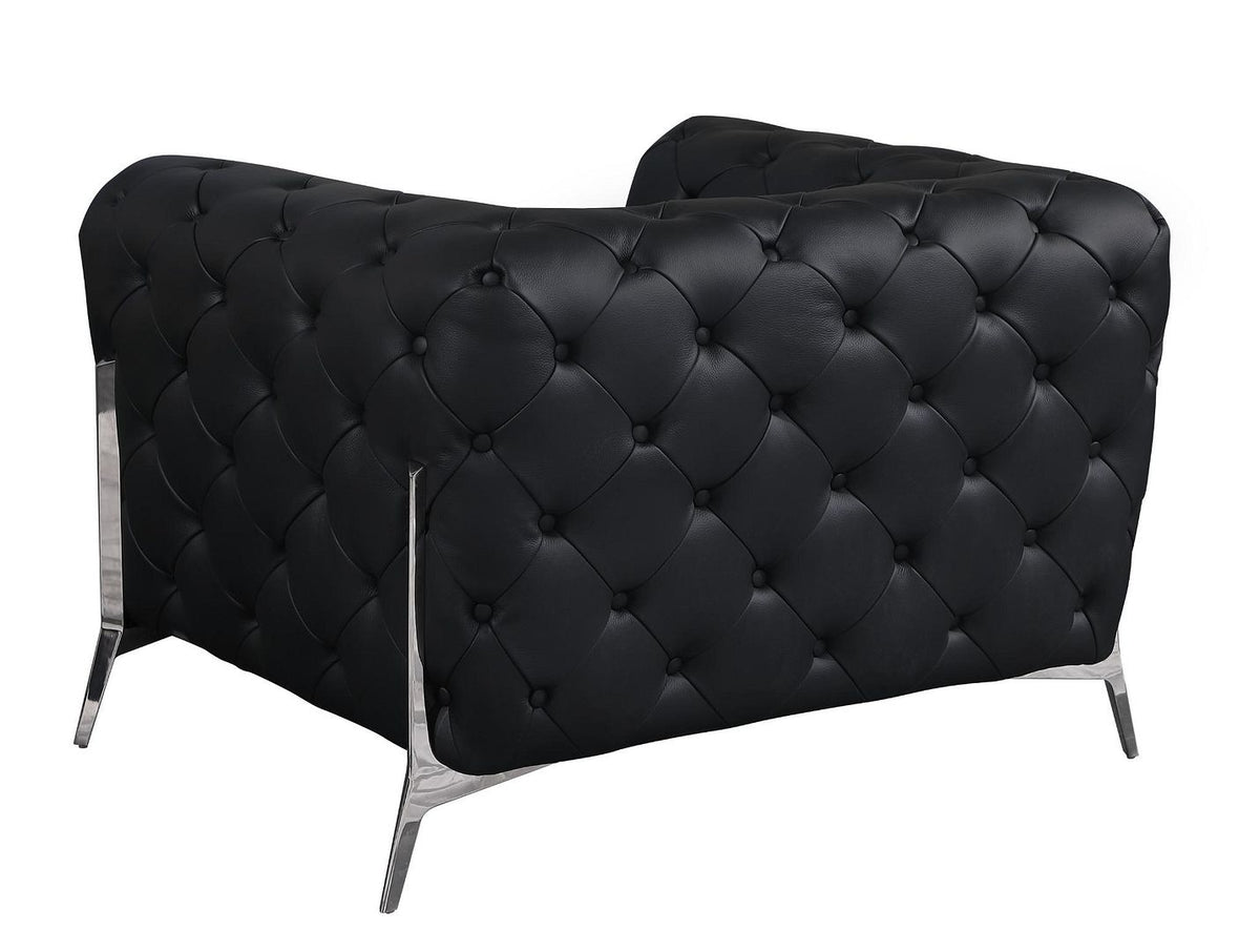 970 Divanitalia 3-Piece Sofa Set in Top-grain Italian Leather - Black - SKU 970- BLACK 3PC (S/CH/CH) - GROUP - view 6
