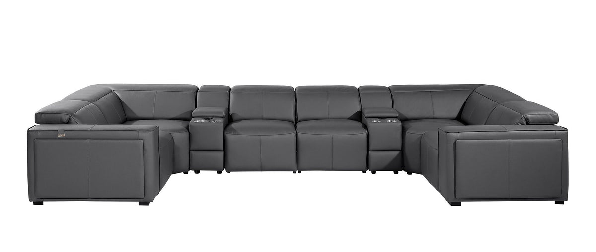 1224 Divanitalia 8-Piece U-Shaped Sectional Sofa in Top Grain Italian Leather with 2 Power Recliners & Power Headrests - Dark Grey - SKU 1224-DK-GREY-8PC-2PWR-U-SECTIONAL - view 3