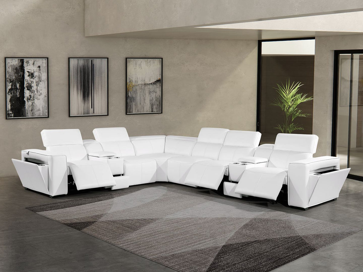 1224 Divanitalia 8-Piece L-Shaped Sectional Sofa in Top Grain Italian Leather with 3 Power Recliners & Power Headrests - White - SKU 1224-WHITE-8PC-3PWR-SECTIONAL - view 2