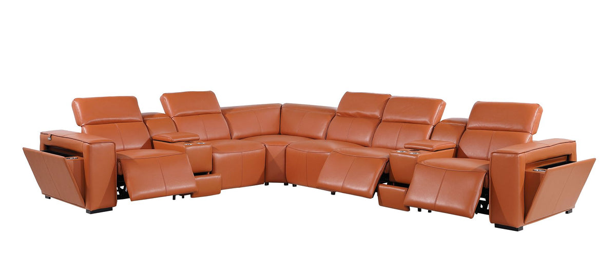 1224 Divanitalia 8-Piece L-Shaped Sectional Sofa in Top Grain Italian Leather with 3 Power Recliners & Power Headrests - Camel - SKU 1224-CAMEL-8PC-3PWR-SECTIONAL - view 5