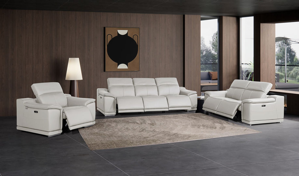 9762 Divanitalia 6-Piece Modular Power Reclining Sofa, Loveseat and Chair Set with 6 Power Recliners in Top Grain Italian Leather - Light Grey - SKU 9762-LT-GREY-6.6-HT-3PC - view 2