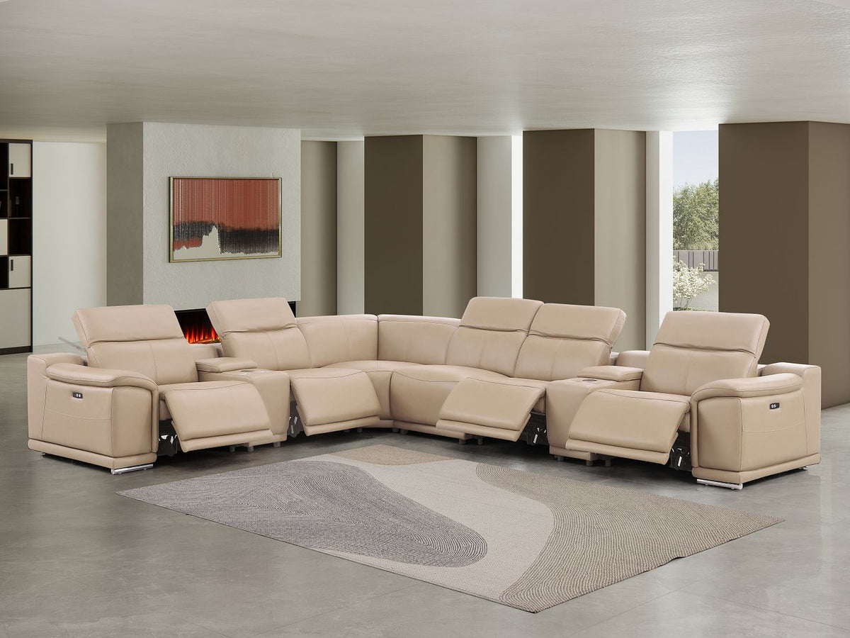 2679 8-Piece L-Shaped Power Reclining Sectional Sofa in Genuine Leather - 4 Recliners - Beige - SKU 2679-BEIGE-8PC-4PWR-L-SECT - view 2
