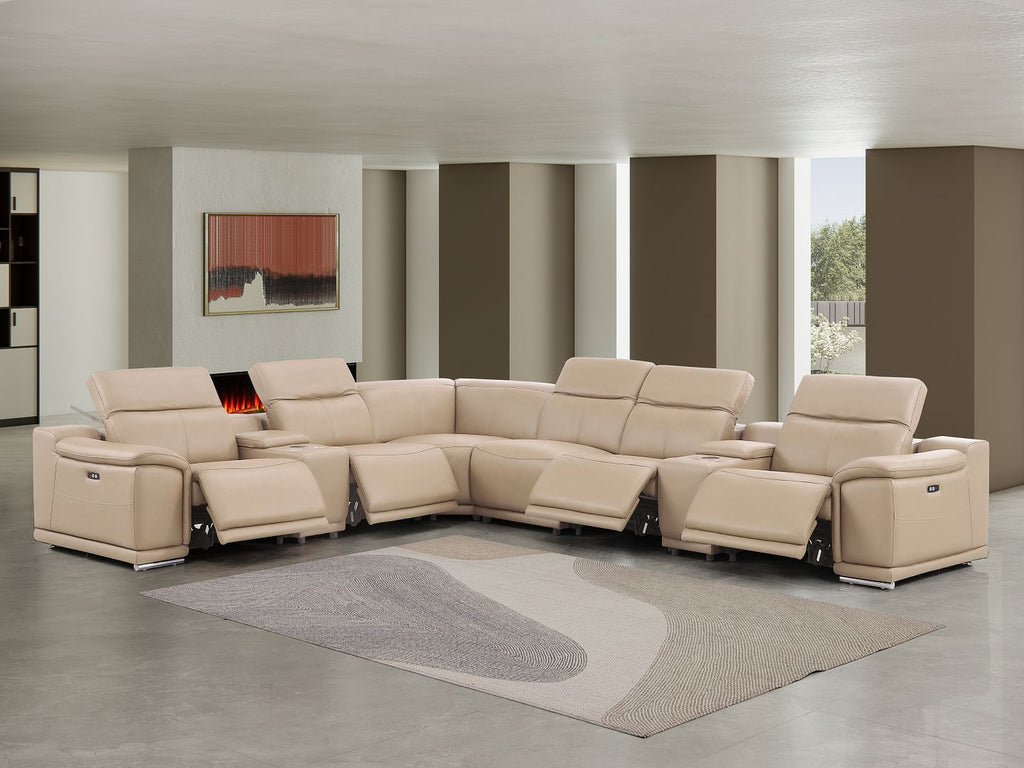 2679 8-Piece L-Shaped Power Reclining Sectional Sofa in Genuine Leather - 4 Recliners