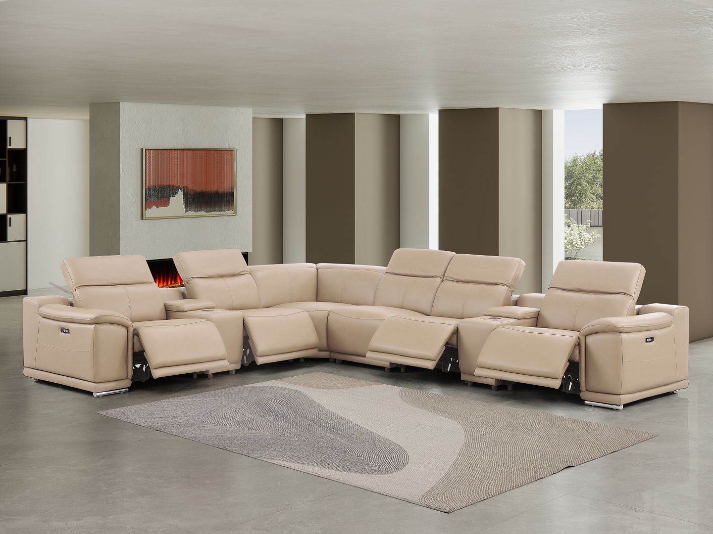 2679 8-Piece L-Shaped Power Reclining Sectional Sofa in Genuine Leather - 4 Recliners