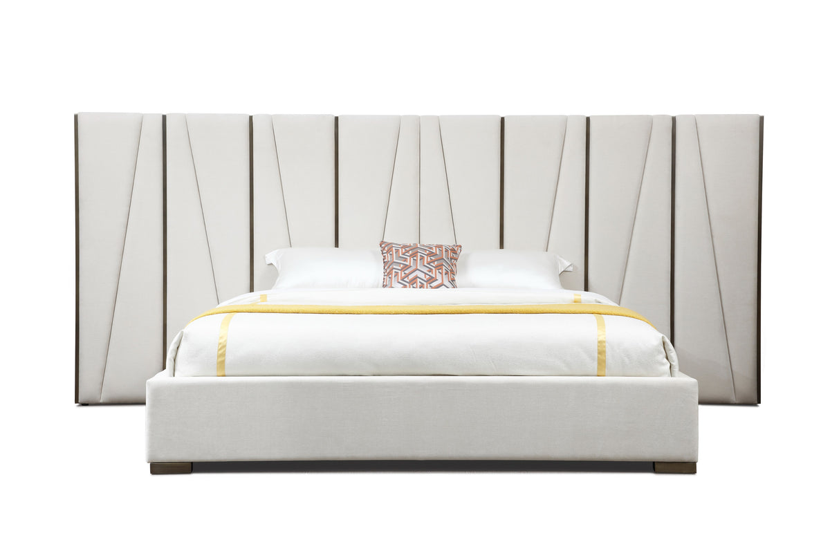 Nixa - Modern Beige Velvet + Brushed Bronze Bed - Modern Beige Velvet + Brushed Bronze Bed - Queen