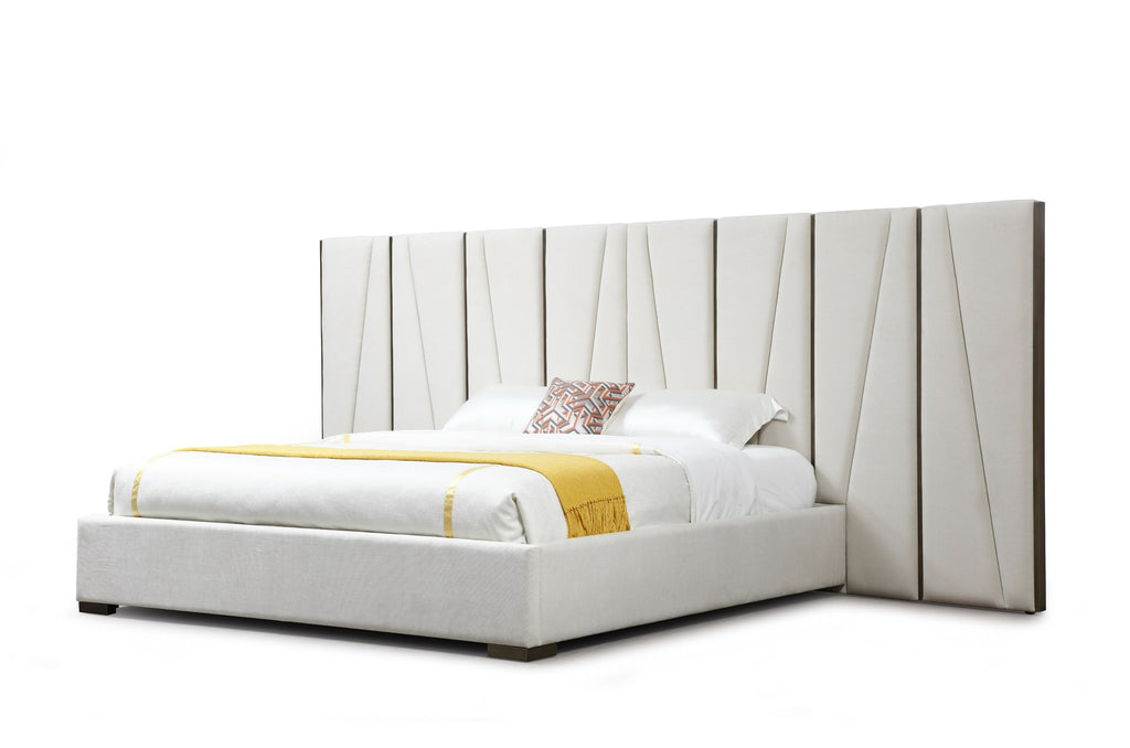 Nixa - Modern Beige Velvet + Brushed Bronze + Birch Bed + Nightstands - eastern - Modern Beige Velvet + Brushed Bronze + Birch Bed + Nightstands - eastern