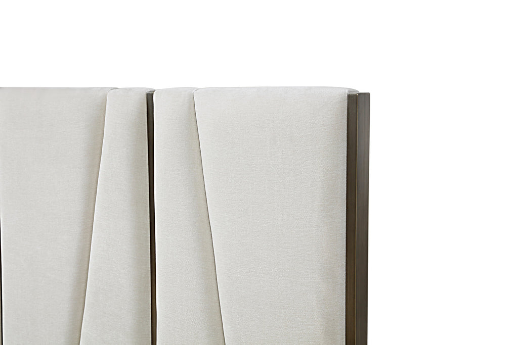 Nixa - Modern Beige Velvet + Brushed Bronze Bed - Modern Beige Velvet + Brushed Bronze Bed
