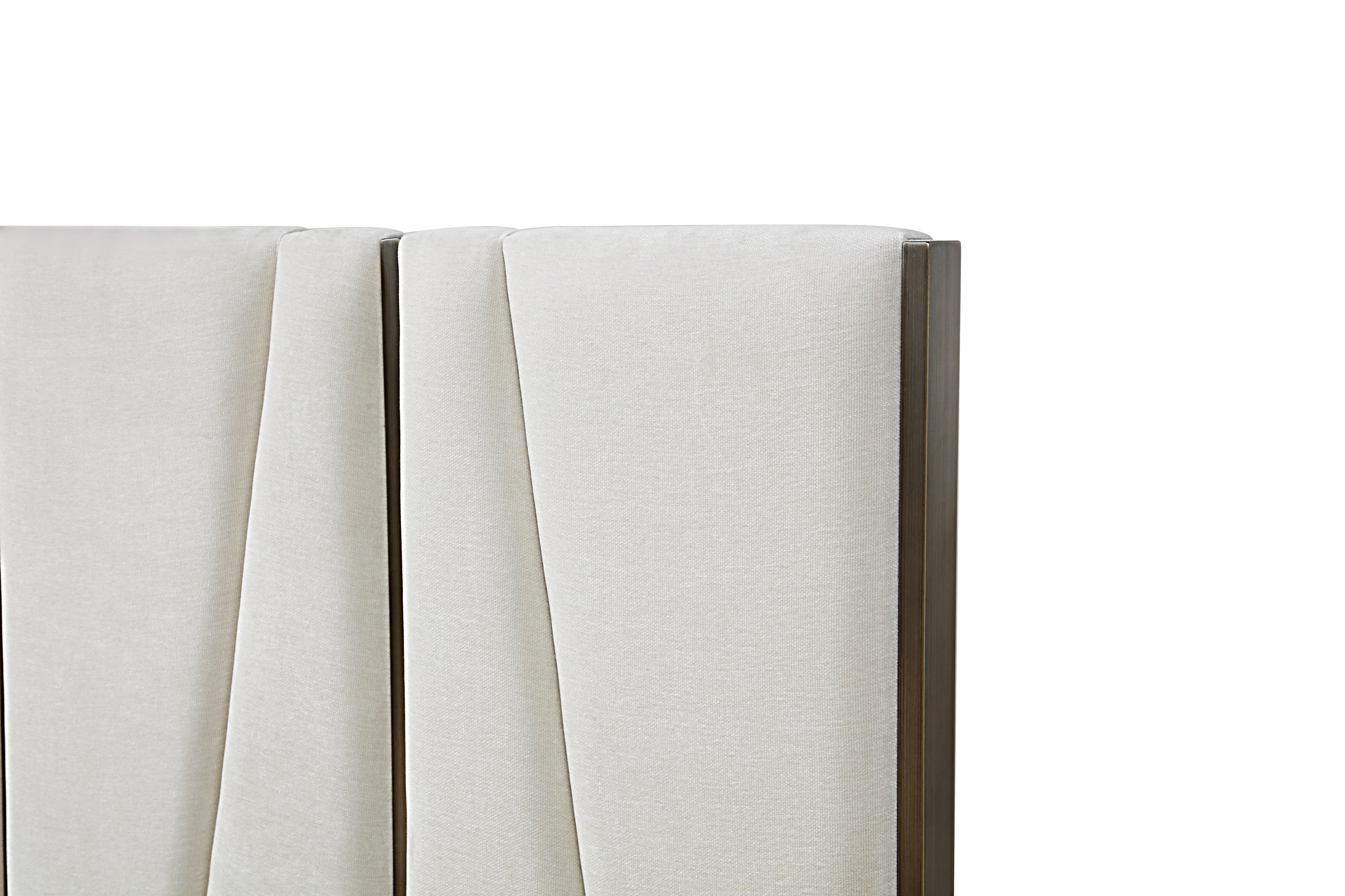 Nixa - Modern Beige Velvet + Brushed Bronze Bed - Modern Beige Velvet + Brushed Bronze Bed