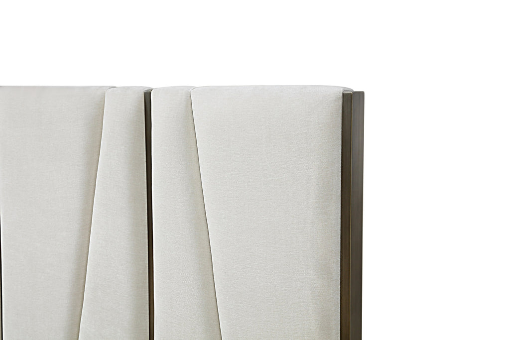 Nixa - Modern Beige Velvet + Brushed Bronze + Birch Bed + Nightstands - eastern - Modern Beige Velvet + Brushed Bronze + Birch Bed + Nightstands - eastern