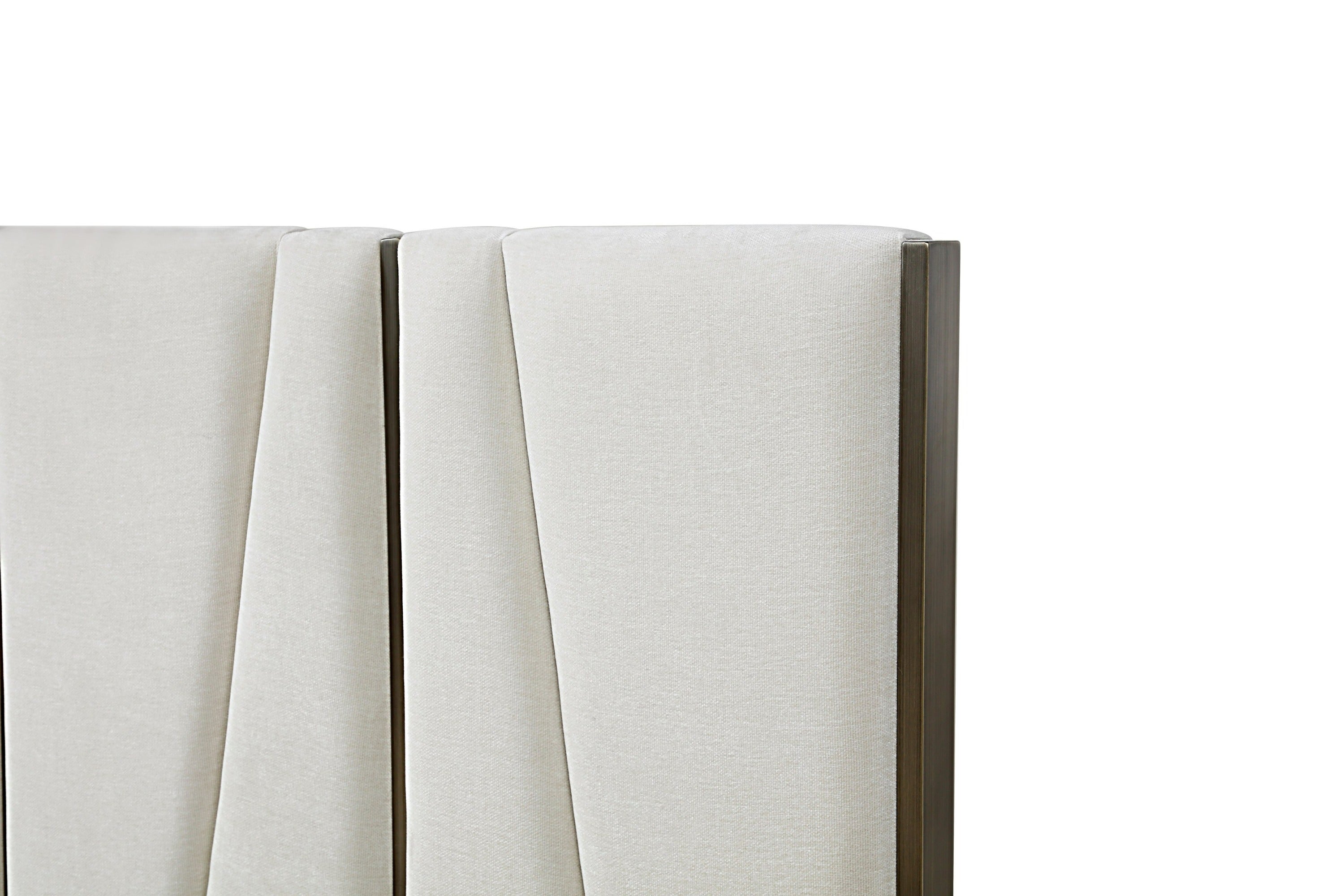 Nixa - Modern Beige Velvet + Brushed Bronze + Birch Bed + Nightstands - eastern - Modern Beige Velvet + Brushed Bronze + Birch Bed + Nightstands - eastern