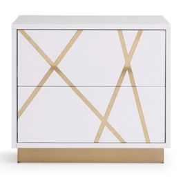 Nixa Modern Wide White and Gold Nightstand