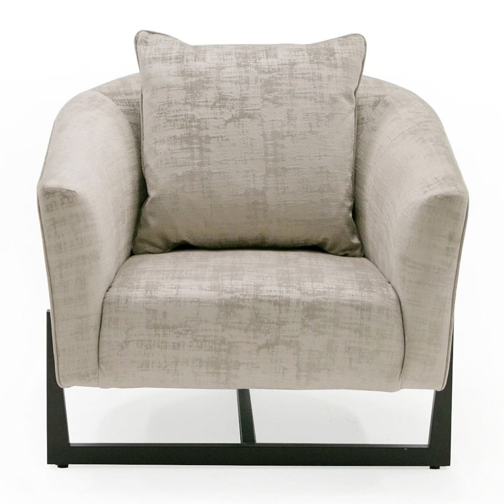Forbis - Contemporary Light Grey Fabric + Brown Accent Chair