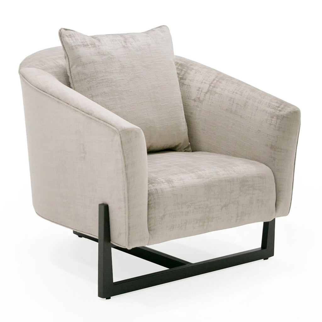Forbis - Contemporary Light Grey Fabric + Brown Accent Chair