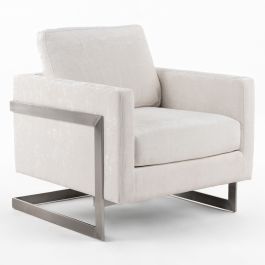 Prince - Contemporary Off White Fabric + Silver Accent Chair