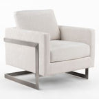 Prince - Contemporary Off White Fabric + Silver Accent Chair