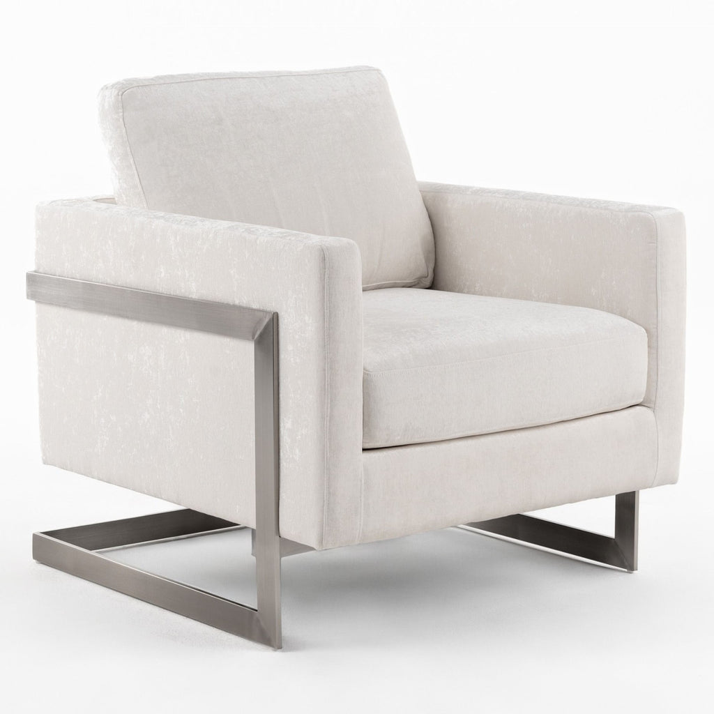 Prince - Contemporary Off White Fabric + Silver Accent Chair