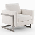 Prince - Contemporary Off White Fabric + Silver Accent Chair