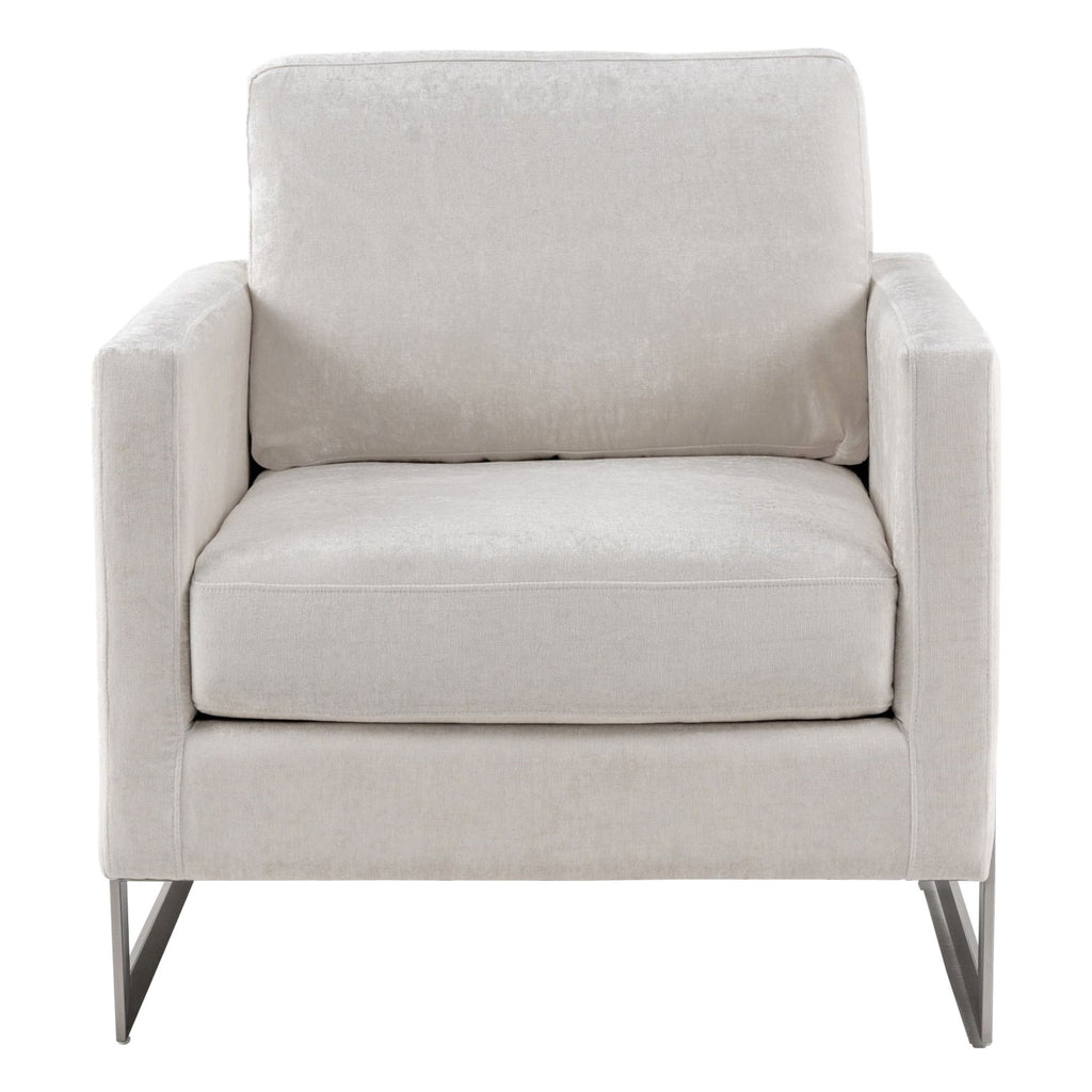 Prince - Contemporary Off White Fabric + Silver Accent Chair