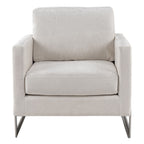 Prince - Contemporary Off White Fabric + Silver Accent Chair