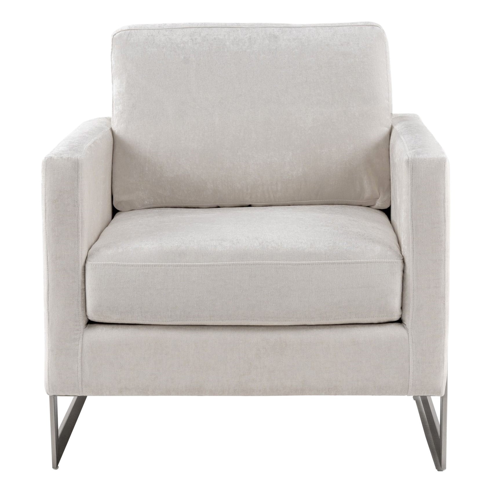Prince - Contemporary Off White Fabric + Silver Accent Chair