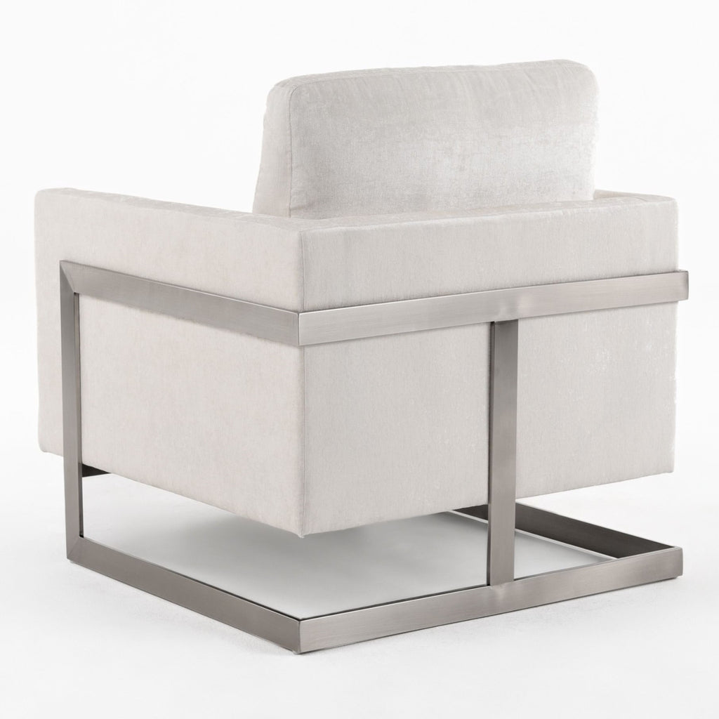 Prince - Contemporary Off White Fabric + Silver Accent Chair