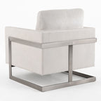Prince - Contemporary Off White Fabric + Silver Accent Chair