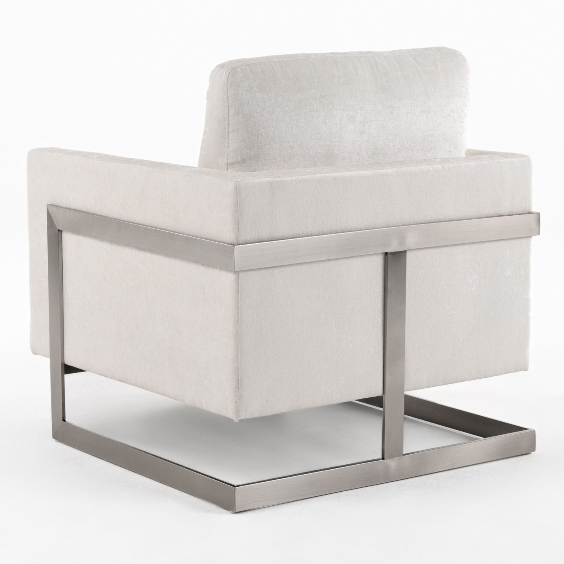 Prince - Contemporary Off White Fabric + Silver Accent Chair