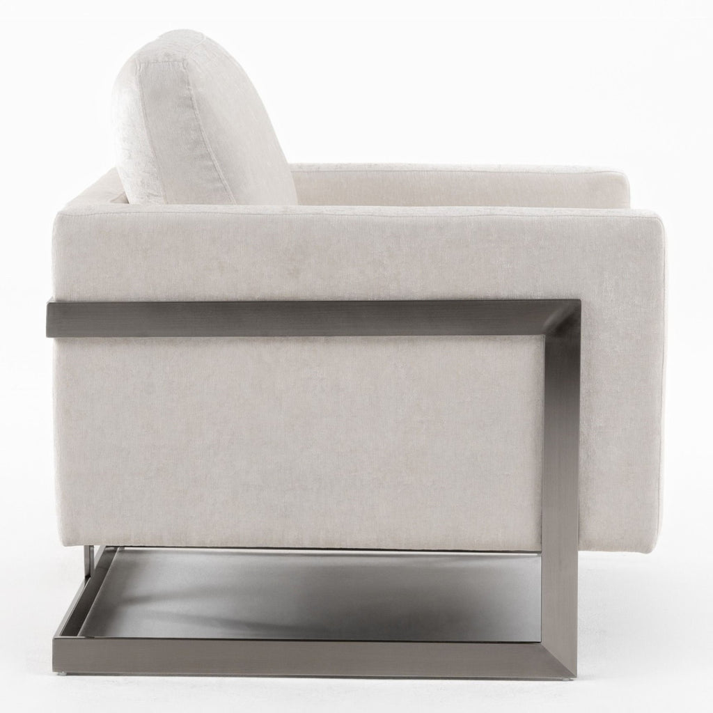 Prince - Contemporary Off White Fabric + Silver Accent Chair