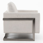 Prince - Contemporary Off White Fabric + Silver Accent Chair