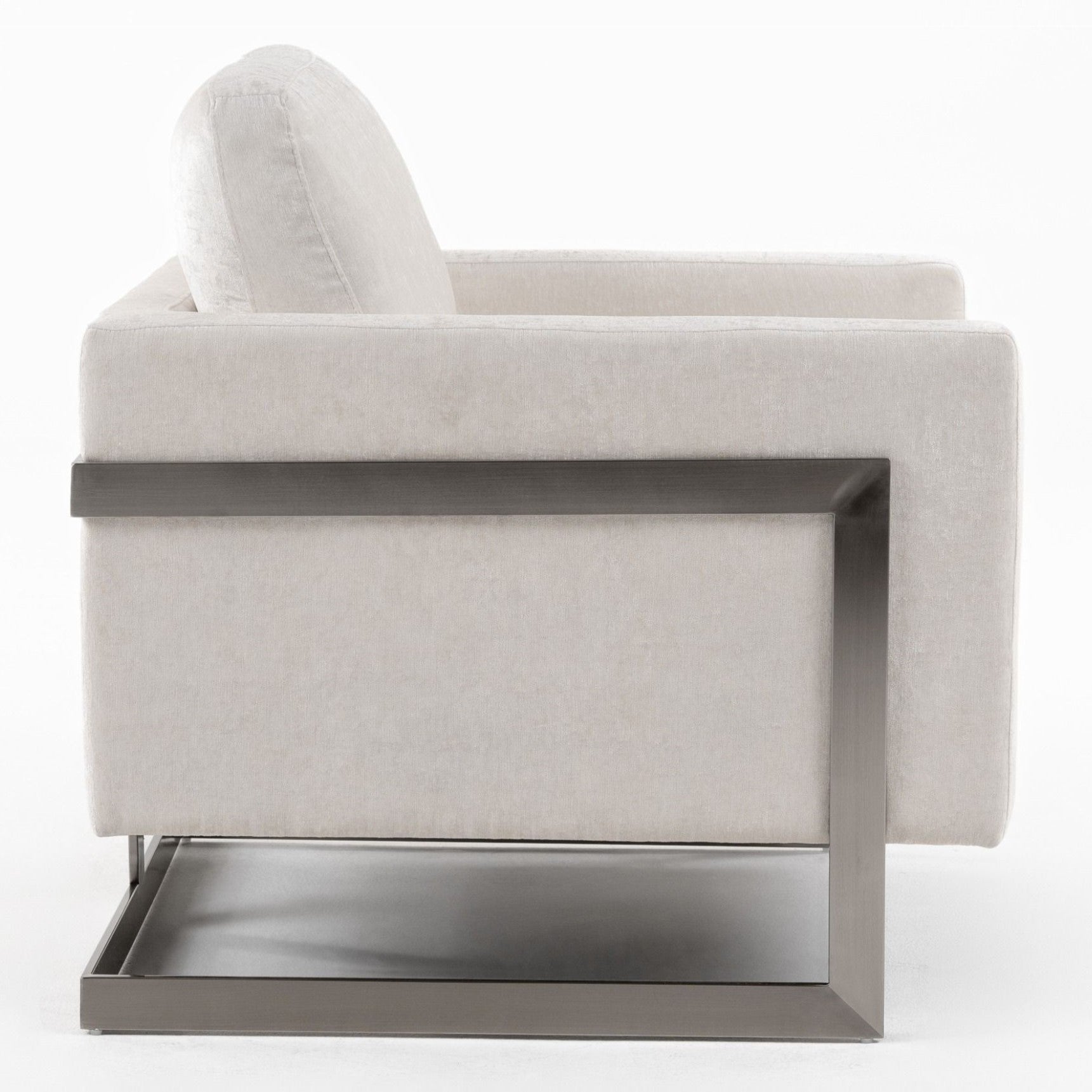 Prince - Contemporary Off White Fabric + Silver Accent Chair